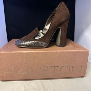 Halston chocolate suede heels